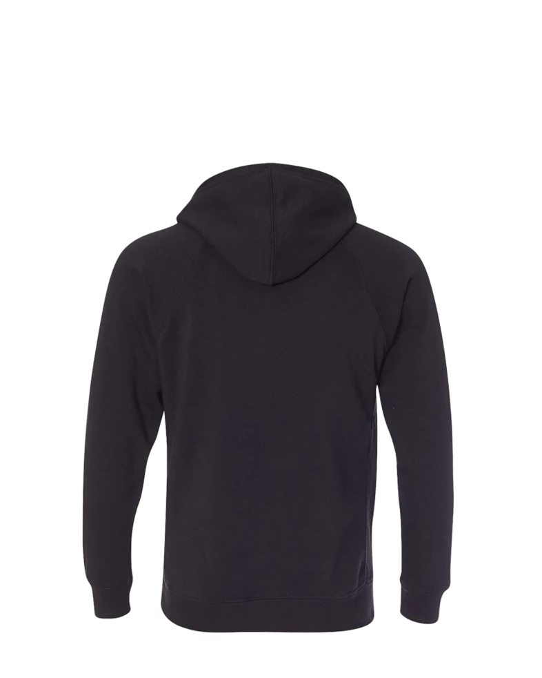 Image of a model wearing a PRM33SBP Independent Trading Co. Unisex Special Blend Raglan Hooded Sweatshirt