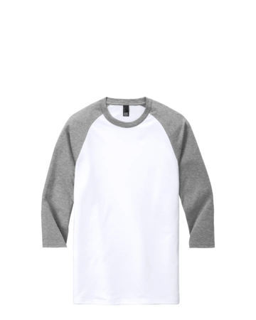 Model wearing a DM136 District Tri-Blend Baseball Raglan
