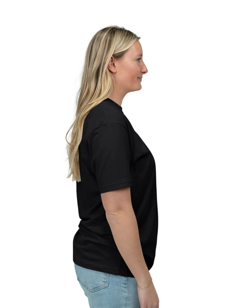 Image of a model wearing a NL6210 Next Level Unisex CVC Crew Tee