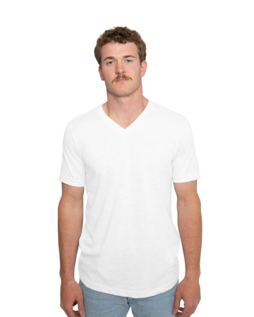 Model wearing a 3005 Bella + Canvas Unisex Jersey Short-Sleeve V-Neck T-Shirt