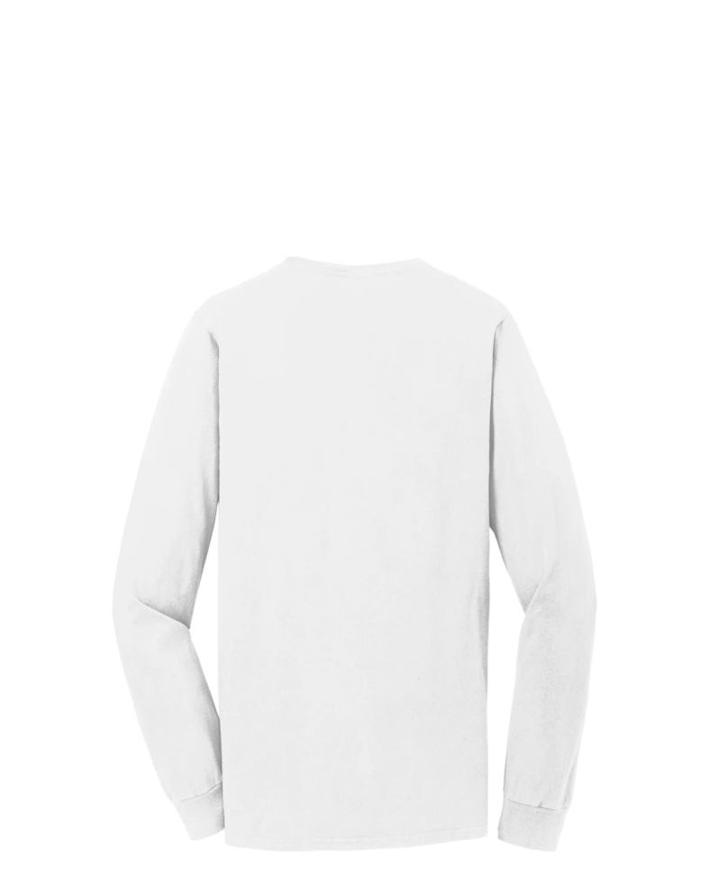Image of a model wearing a PC099LSP Port & Company Pigment Dyed Long Sleeve Pocket Tee