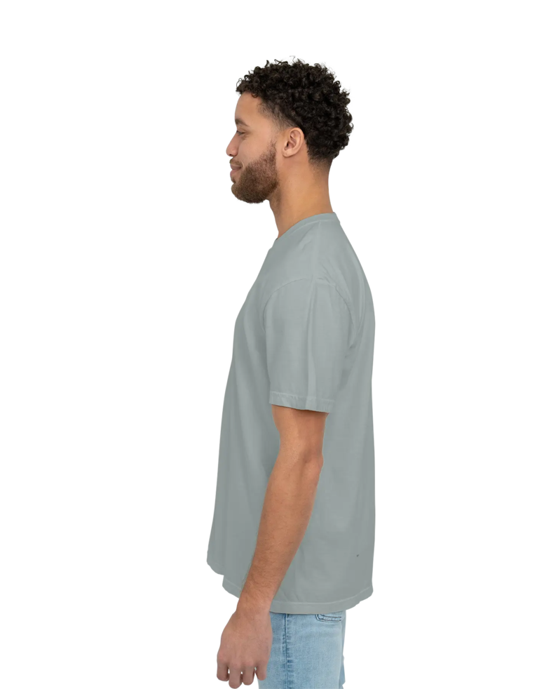 Image of a model wearing a CC1717 Comfort Colors Pigment Dyed Short Sleeve Shirt