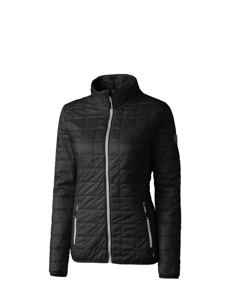 Image of a model wearing a LCO00007 Cutter & Buck Rainier PrimaLoft® Womens Eco Insulated Full Zip Puffer Jacket