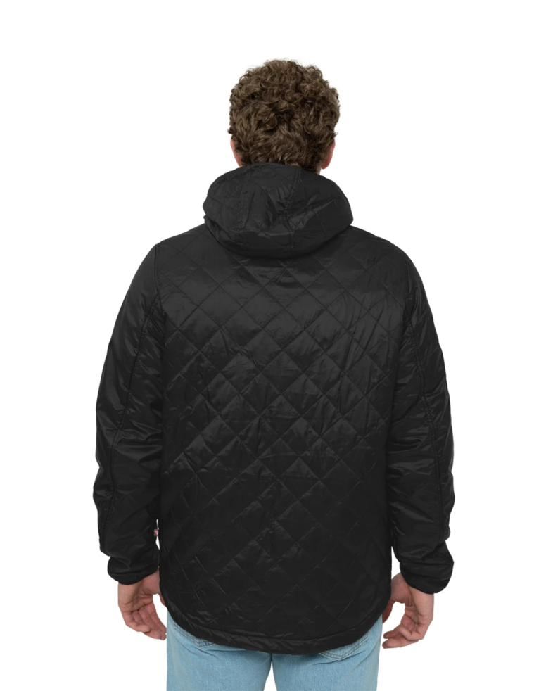 Image of a model wearing a 9245 Charles River Men's Lithium Quilted Hooded Jacket