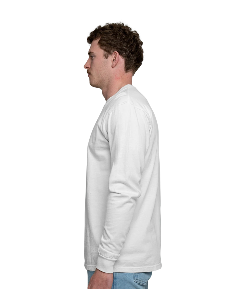 Image of a model wearing a CC6014 Comfort Colors Garment Dyed Long-Sleeve T-Shirt