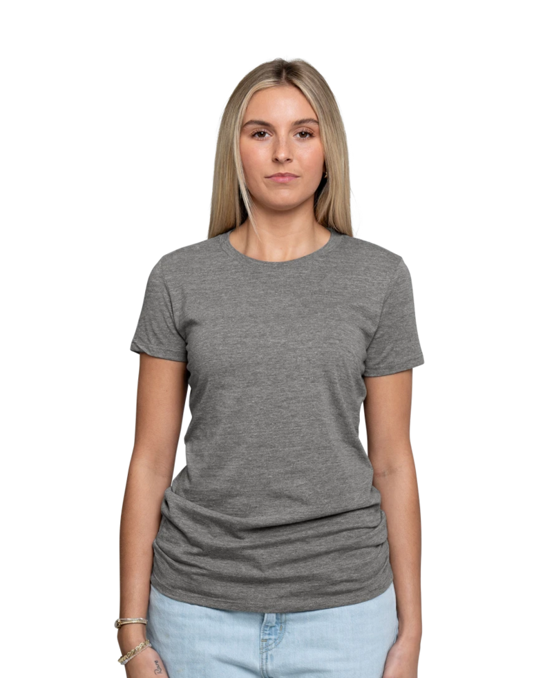 Image of a model wearing a AL2008 Allmade® Women’s Tri-Blend Tee