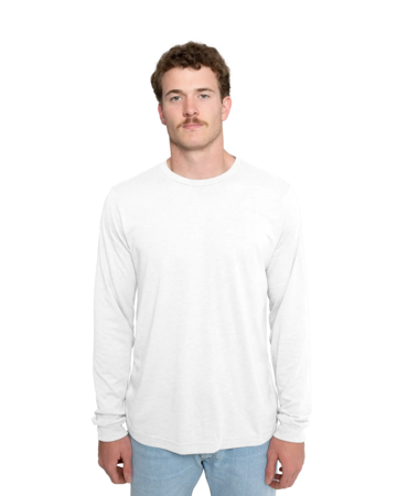 Model wearing a 3513 Bella + Canvas Unisex Triblend Long Sleeve Tee