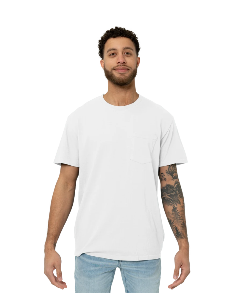 Image of a model wearing a PC099P Port & Company Pigment-Dyed Pocket Tee