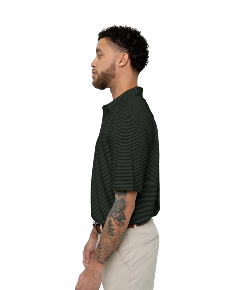 Image of a model wearing a MCK00144 Cutter & Buck Forge Pencil Stripe Stretch Mens Polo