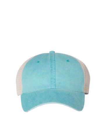 Model wearing a SP510 Sportsman Pigment-Dyed Trucker Cap