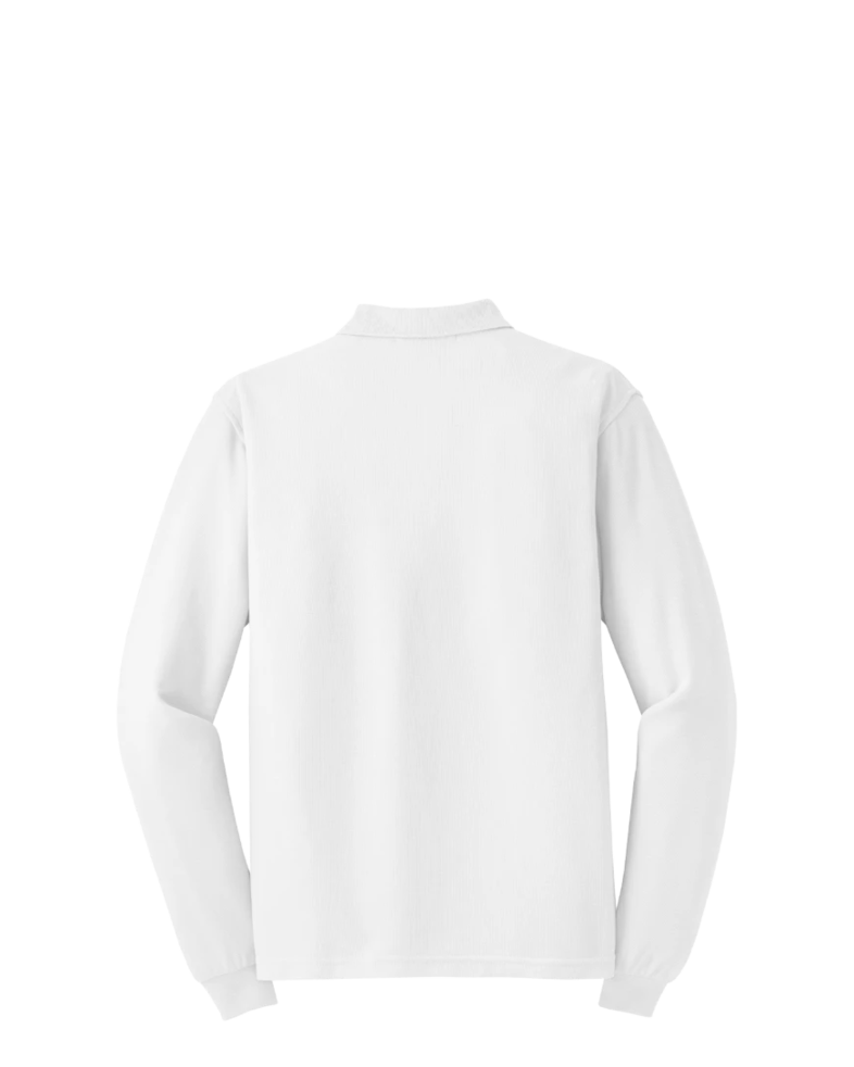 Image of a model wearing a K500LS Port Authority Silk Touch Long Sleeve Polo