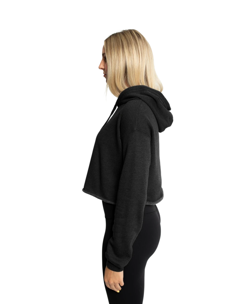 Image of a model wearing a 7502 Bella + Canvas Women's Cropped Fleece Hoodie