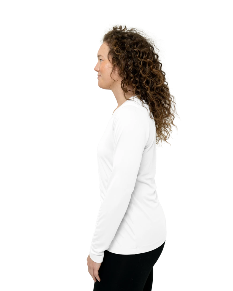 Image of a model wearing a LST353LS Sport-Tek Ladies Long Sleeve V-Neck PosiCharge Competitor Tee