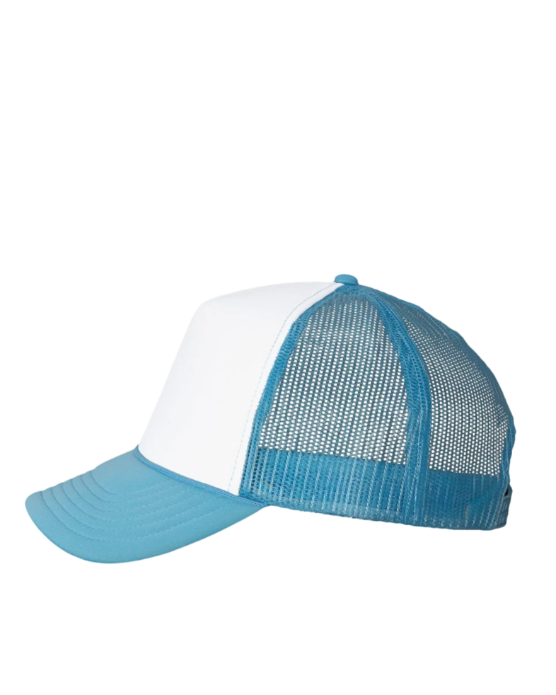 Image of a model wearing a VC700 Valucap Foam Mesh-Back Trucker Cap