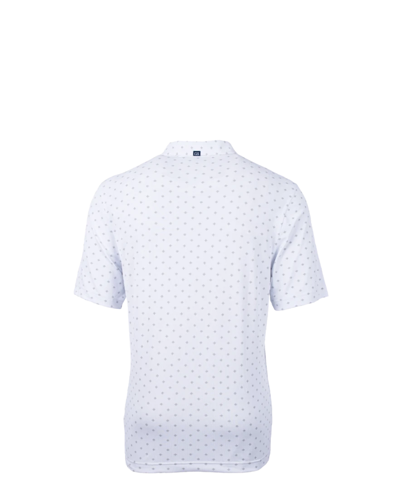 Image of a model wearing a MCK01170 Cutter & Buck Virtue Eco Pique Tile Print Recycled Mens Polo