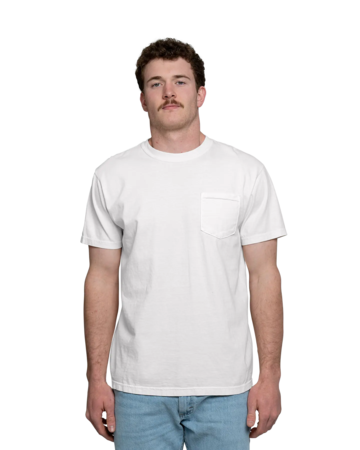 Model wearing a CC6030 Comfort Colors Short Sleeve Pocket Tee - Pigment Dyed