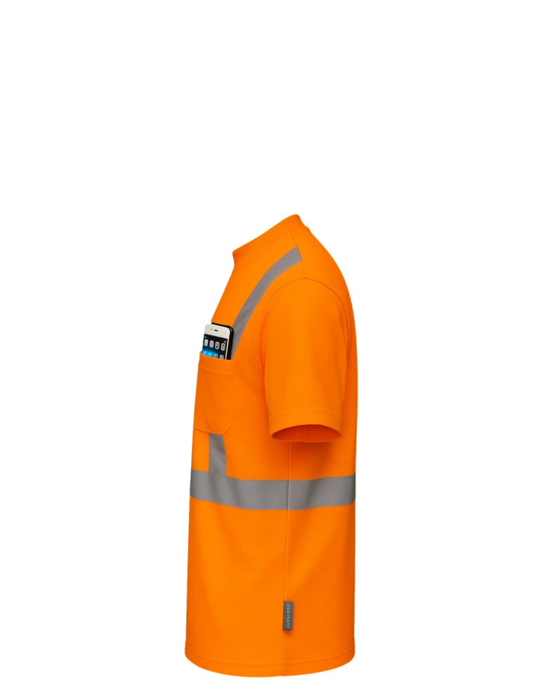 Image of a model wearing a S190 Portwest Hi-Vis Pocket T-Shirt