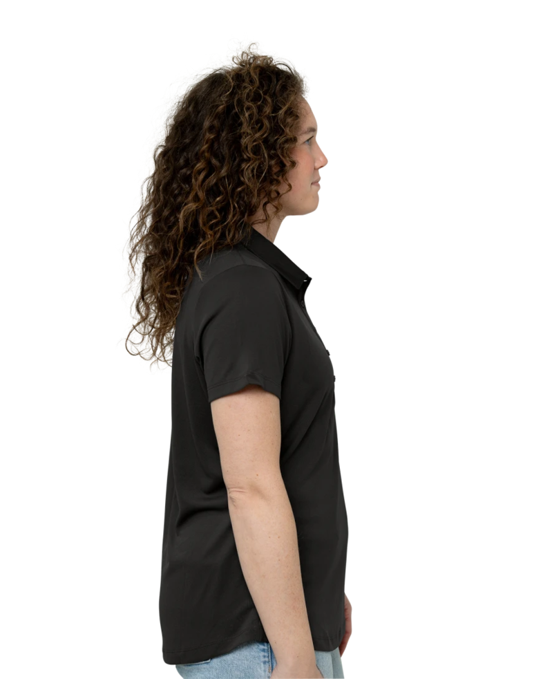 Image of a model wearing a LK864 Port Authority® Ladies C-FREE™ Snag-Proof Polo