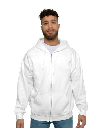 Model wearing a 18600 Gildan Heavy Blend Full Zip Hood