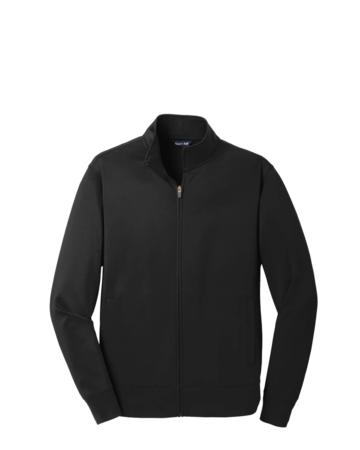 Model wearing a ST241 Sport-Tek Sport-Wick Fleece Full-Zip Jacket
