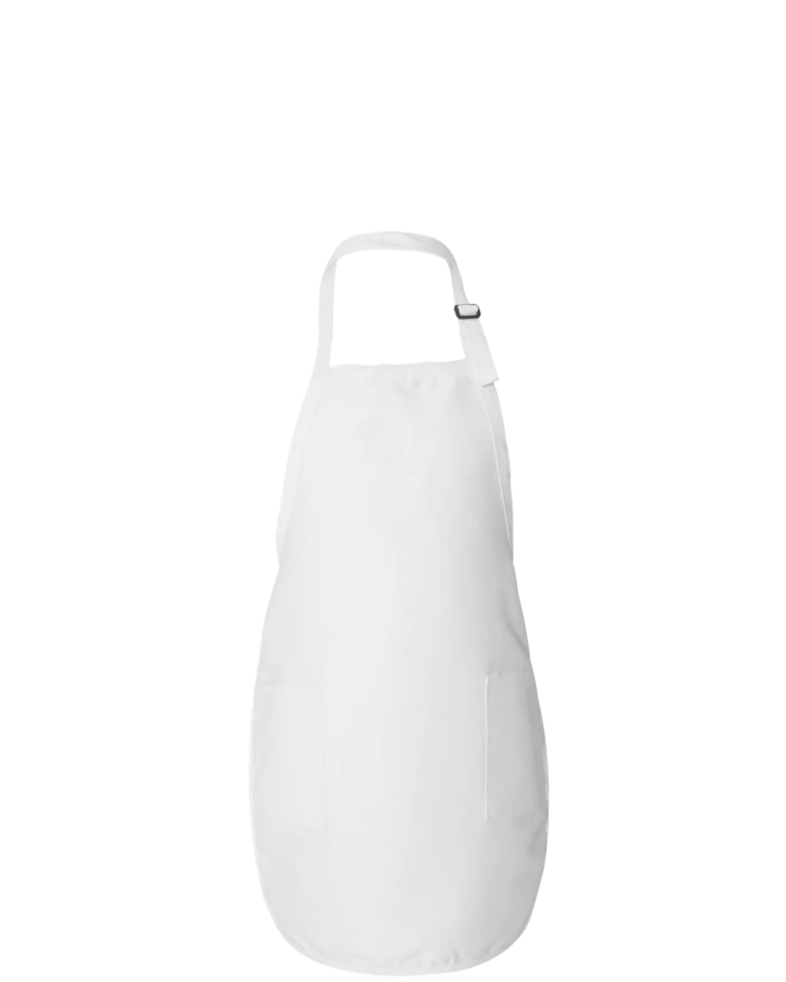 Image of a model wearing a Q4350 Q-Tees Full-Length Apron with Pockets