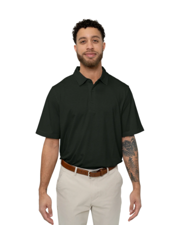 Model wearing a MCK00144 Cutter & Buck Forge Pencil Stripe Stretch Mens Polo