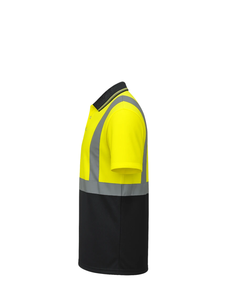 Image of a model wearing a S479 Portwest Hi-Vis Two-Tone Polo Shirt