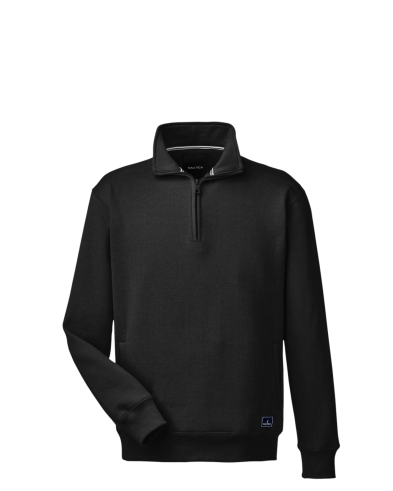 Image of a model wearing a N17176 Nautica Anchor Fleece Quarter-Zip Sweatshirt