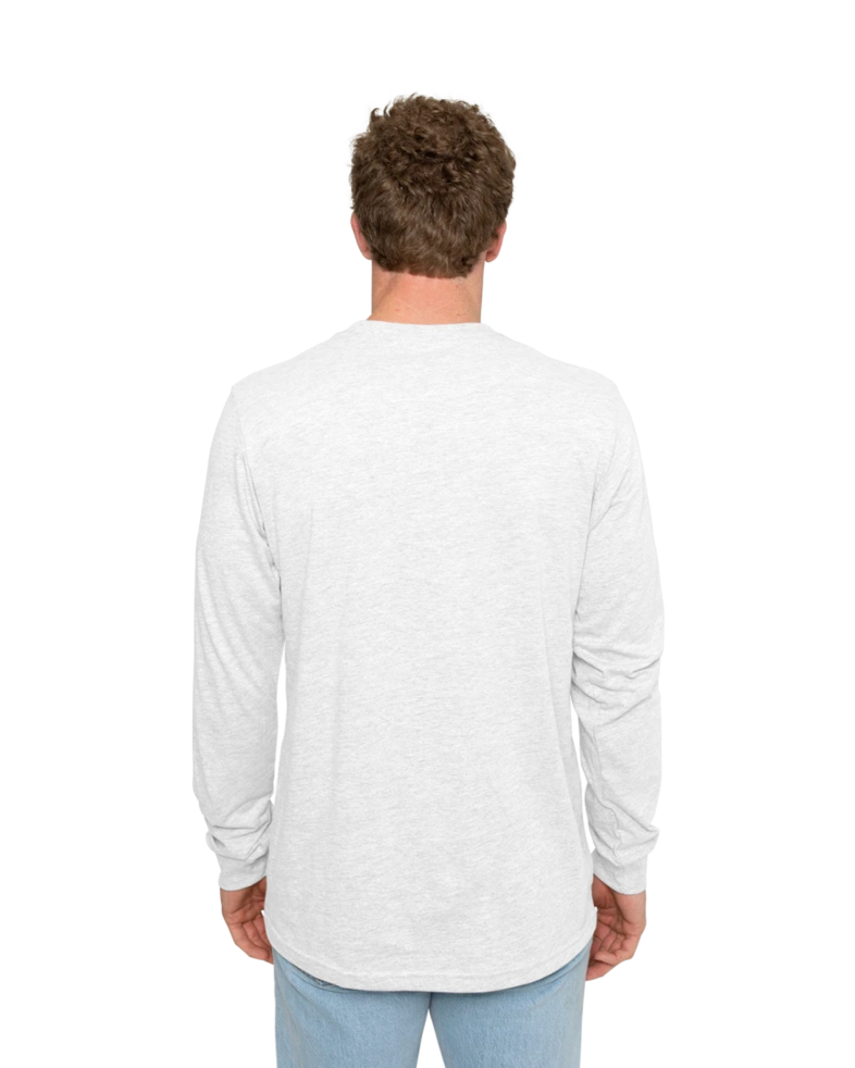 Image of a model wearing a 3501CVC Bella + Canvas Unisex Heather CVC Long Sleeve Tee