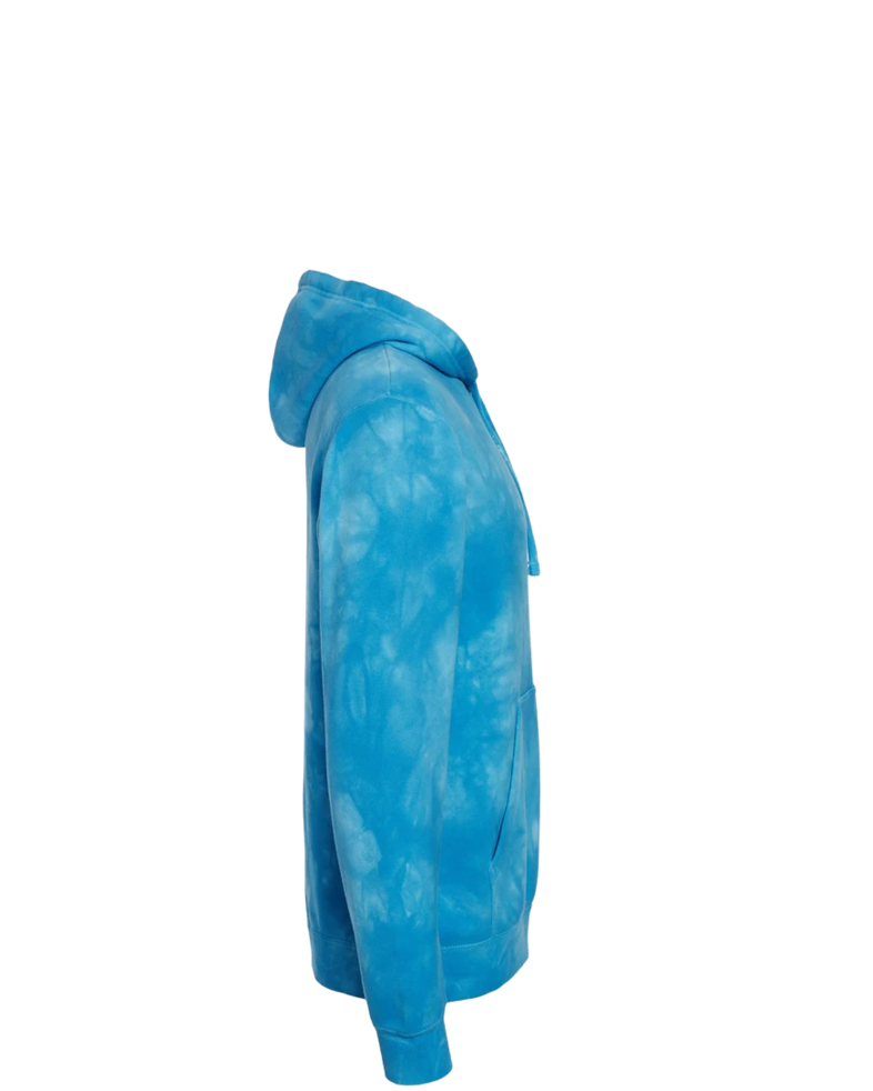 Image of a model wearing a PRM4500TD Independent Trading Co. Unisex Midweight Tie-Dyed Hooded Sweatshirt