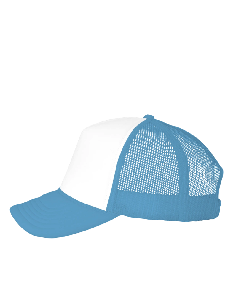 Image of a model wearing a VC700 Valucap Foam Mesh-Back Trucker Cap