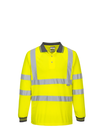Model wearing a S277 Portwest Hi-Vis Long Sleeve Polo Shirt
