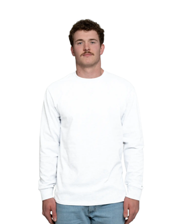 Model wearing a PC61LS Port & Company Long Sleeve