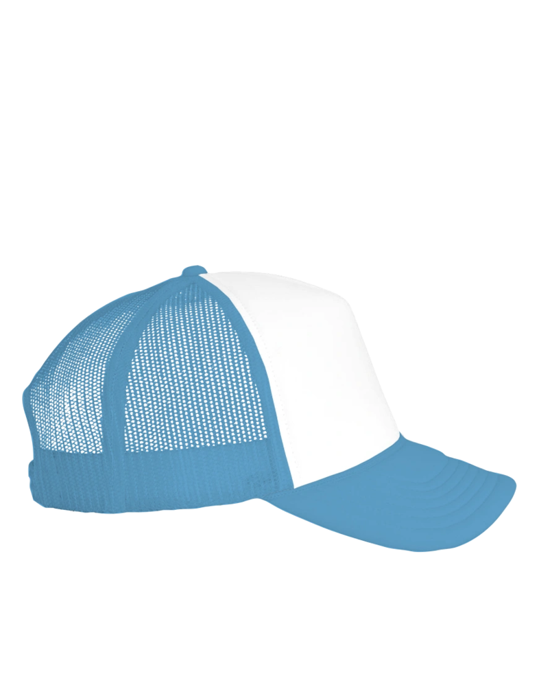 Image of a model wearing a VC700 Valucap Foam Mesh-Back Trucker Cap