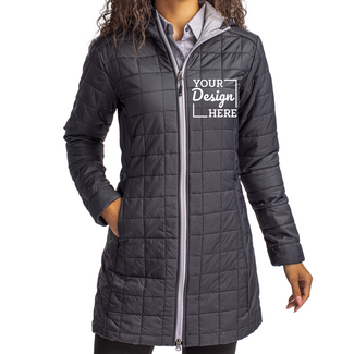 Custom Featured Brands:  LCO00024 Cutter & Buck Rainier PrimaLoft® Womens Eco Insulated Hooded Long Coat