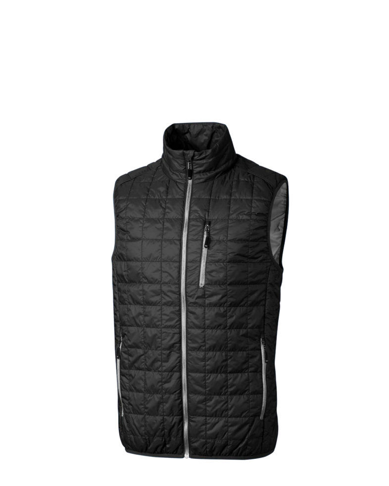 Image of a model wearing a MCO00019 Cutter & Buck Rainier PrimaLoft® Mens Eco Insulated Full Zip Puffer Vest
