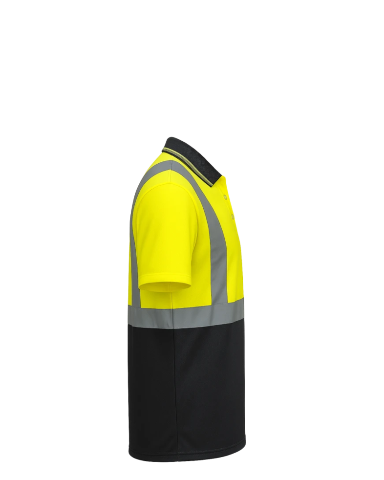 Image of a model wearing a S479 Portwest Hi-Vis Two-Tone Polo Shirt