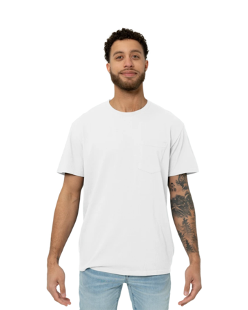 Model wearing a PC099P Port & Company Pigment-Dyed Pocket Tee