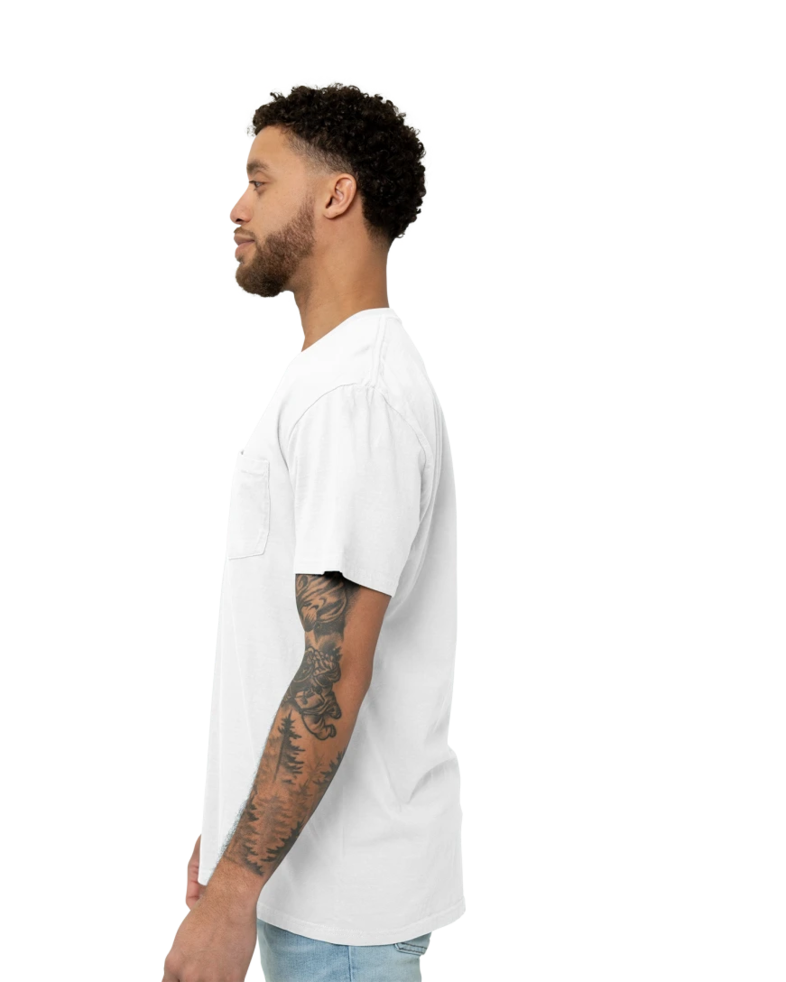 Image of a model wearing a PC099P Port & Company Pigment-Dyed Pocket Tee
