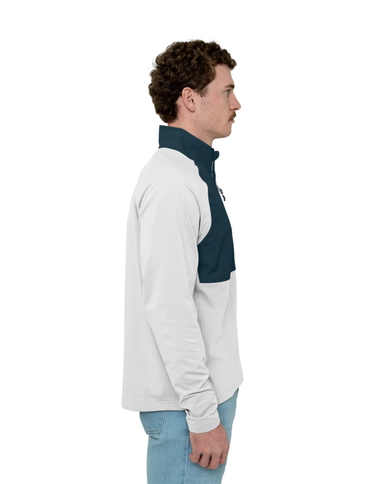 Image of a model wearing a MCC00034 Cutter & Buck Adapt Eco Knit Hybrid Recycled Mens Quarter Zip