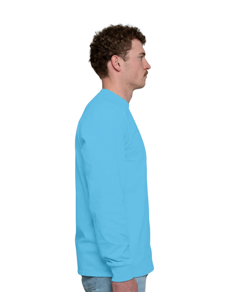 Image of a model wearing a PC54LS Port & Company Long Sleeve Core Cotton Tee