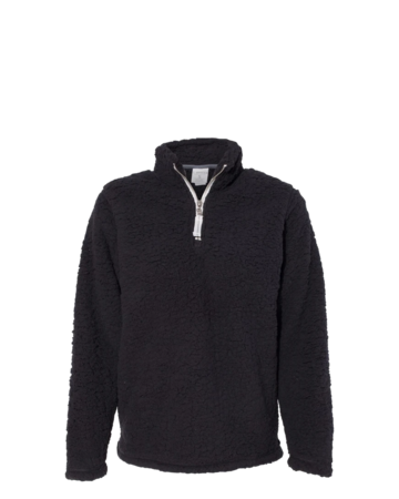 Model wearing a 8451 J. America Women’s Epic Sherpa Quarter-Zip Pullover