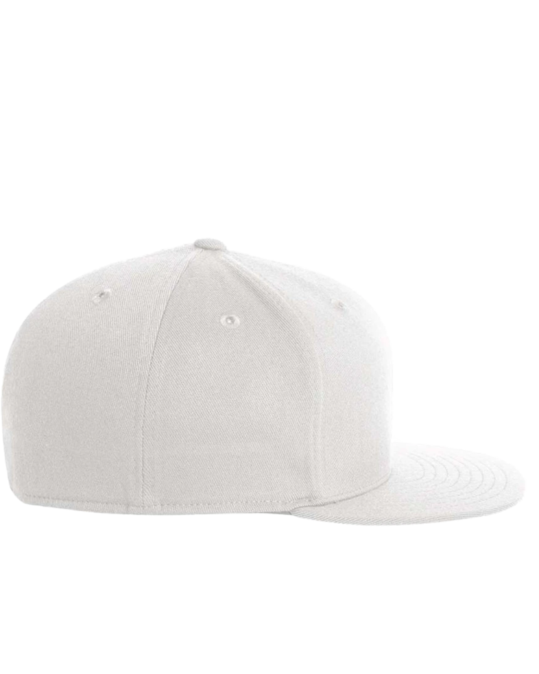 Image of a model wearing a 6210 Flexfit Premium Flat Bill Fitted Cap