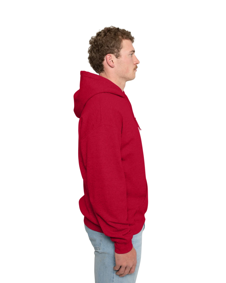 Image of a model wearing a 18500 Gildan Blend Pullover Hooded Sweatshirt