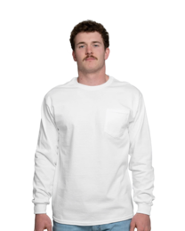 Image of a model wearing 2410 Gildan Ultra Cotton Long Sleeve Pocket Tee