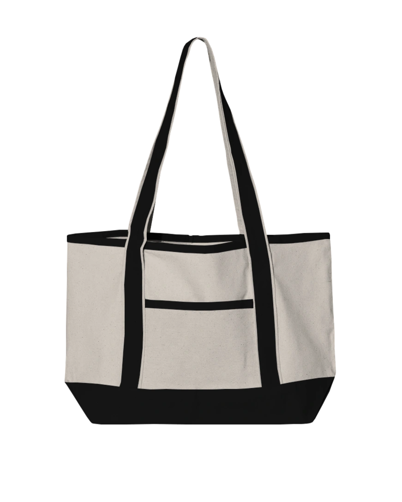 Image of a model wearing a Q125800 Q-Tees 20L Small Canvas Deluxe Tote