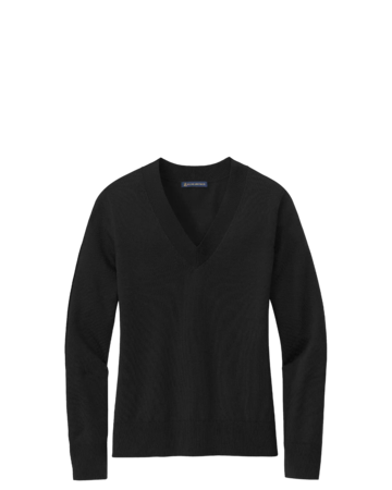 Model wearing a BB18401 Brooks Brothers® Women’s Cotton Stretch V-Neck Sweater