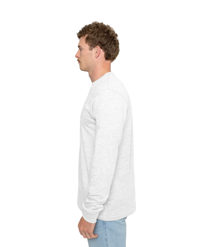 Image of a model wearing a 3501CVC Bella + Canvas Unisex Heather CVC Long Sleeve Tee