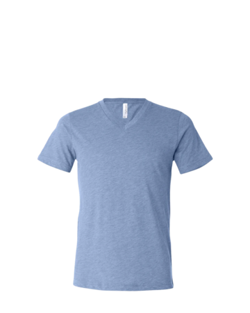 Model wearing a 3415C Bella + Canvas Unisex Tri-Blend Short-Sleeve V-Neck T-Shirt
