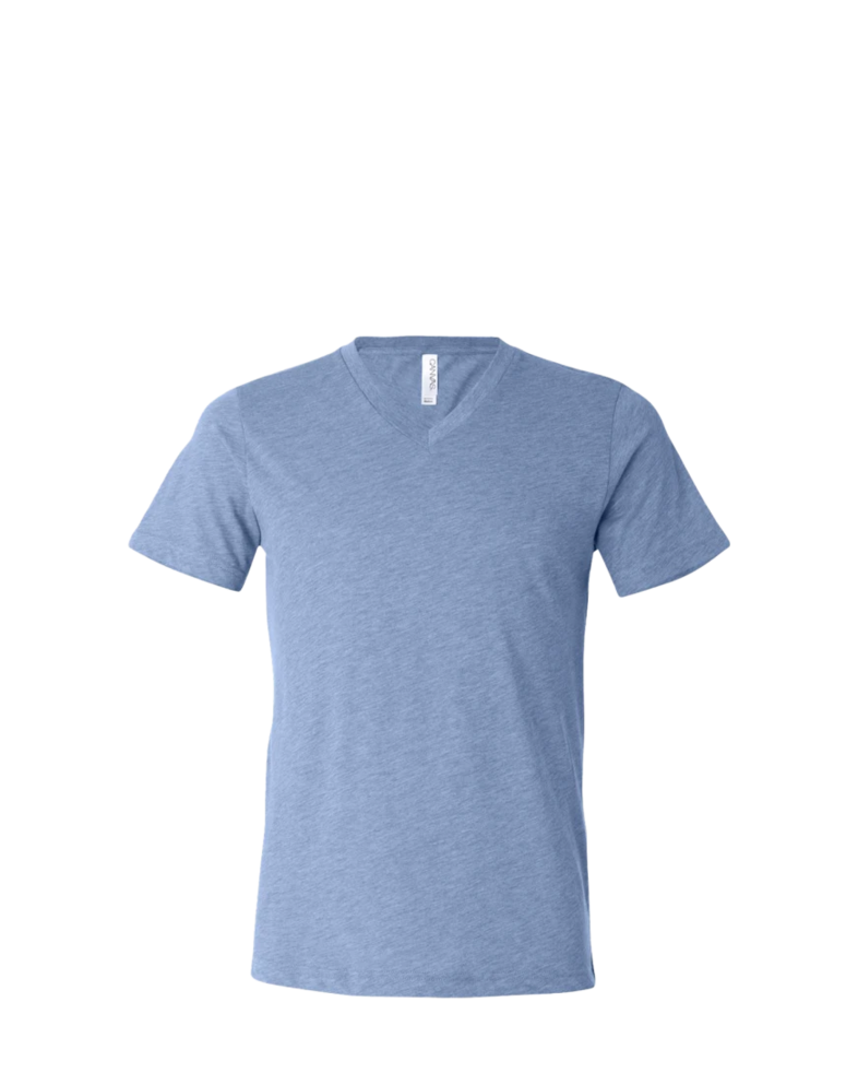 Image of a model wearing a 3415C Bella + Canvas Unisex Tri-Blend Short-Sleeve V-Neck T-Shirt